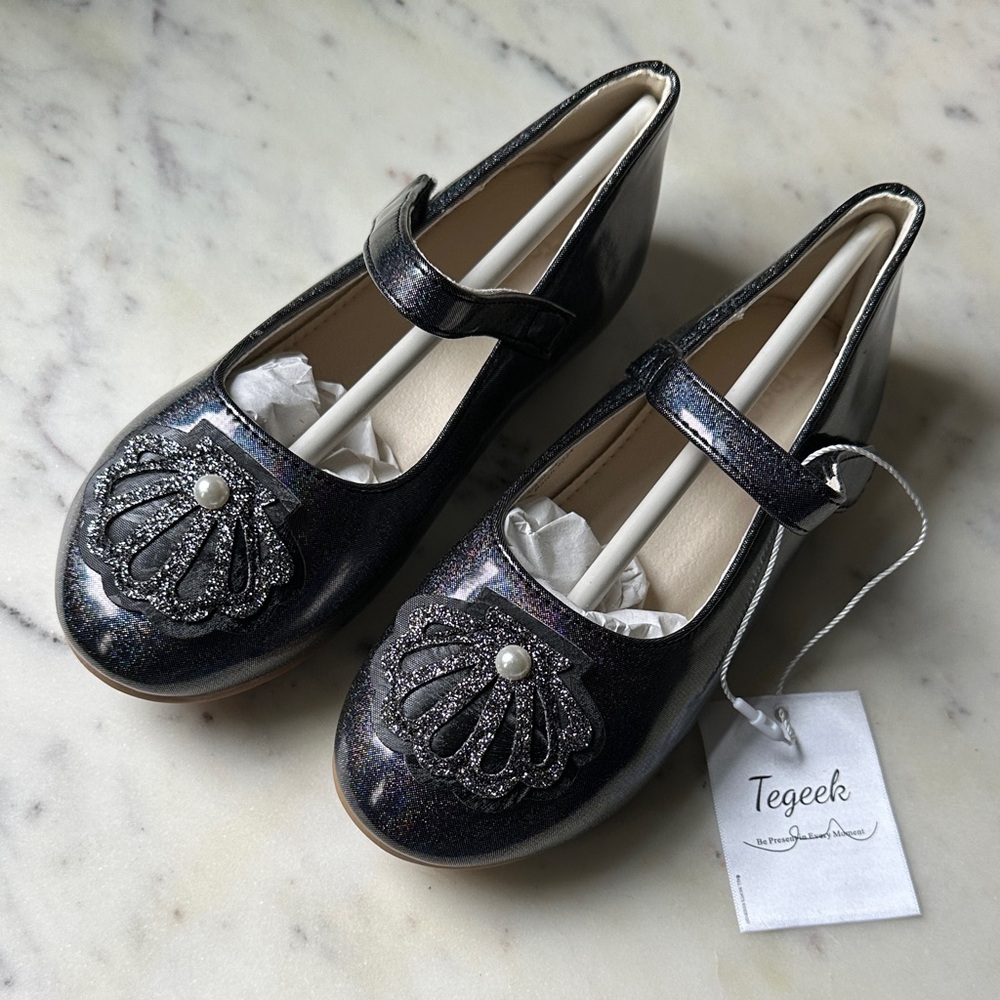 Glittery Dark Gray Girls' Mary Jane Shoes